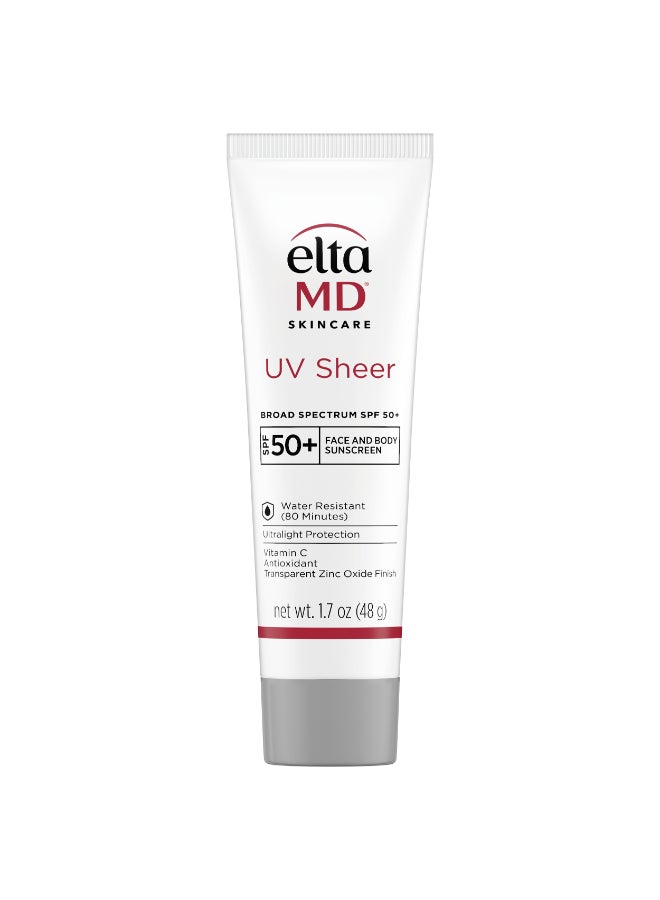 UV Sheer Face Sunscreen SPF 50+ (1.7 Oz) – Lightweight Broad-Spectrum UV Protection for All Skin Types, with Zinc Oxide, Water & Sweat-Resistant