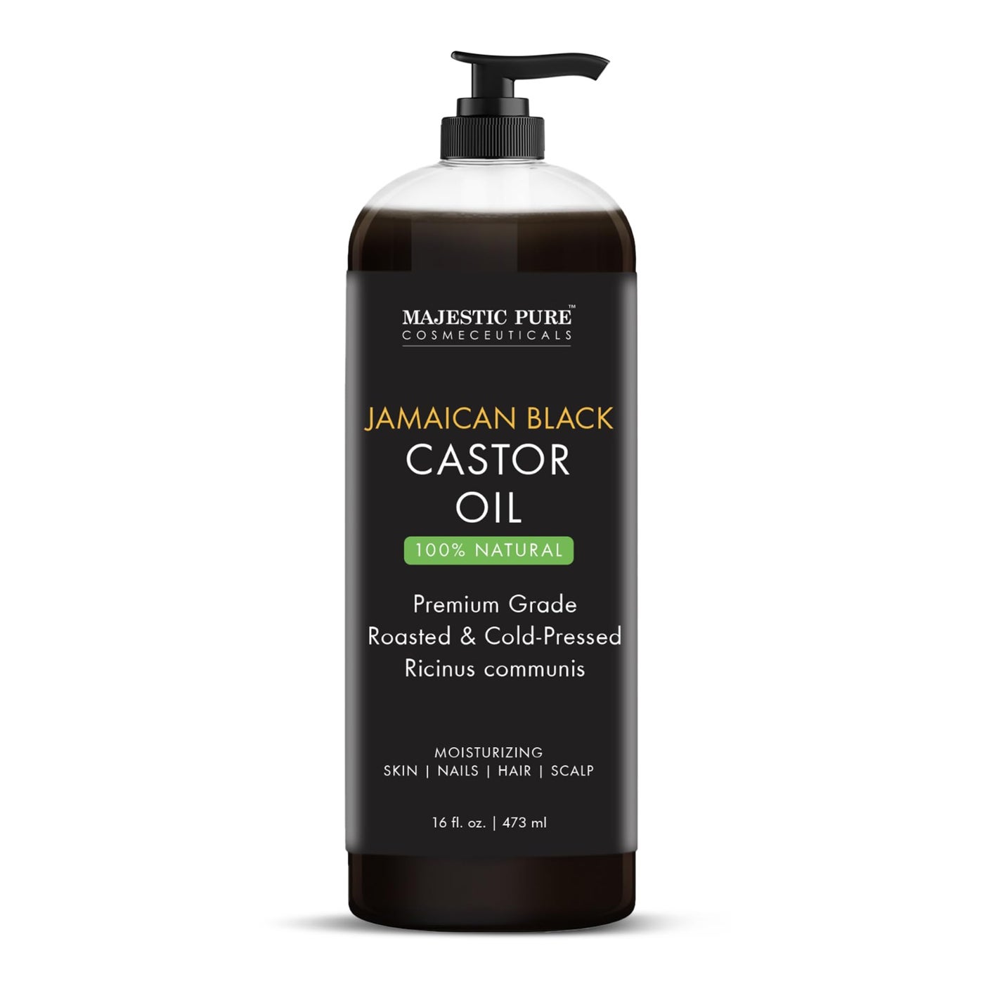 MAJESTIC PURE Pure Jamaican Black Castor Oil for Hair Care, Strengthening, Nourishing, and Volumizing Formula - Non GMO Verified, 16 Fl Oz