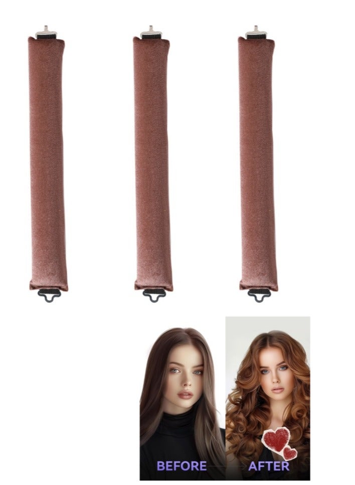 3 Pieces Heatless Hair Curler Overnight Rods Heatless Hair Curler,Heatless Curling for All Hair Types,No Heat Curlers Hair Curlers To Sleep Brown