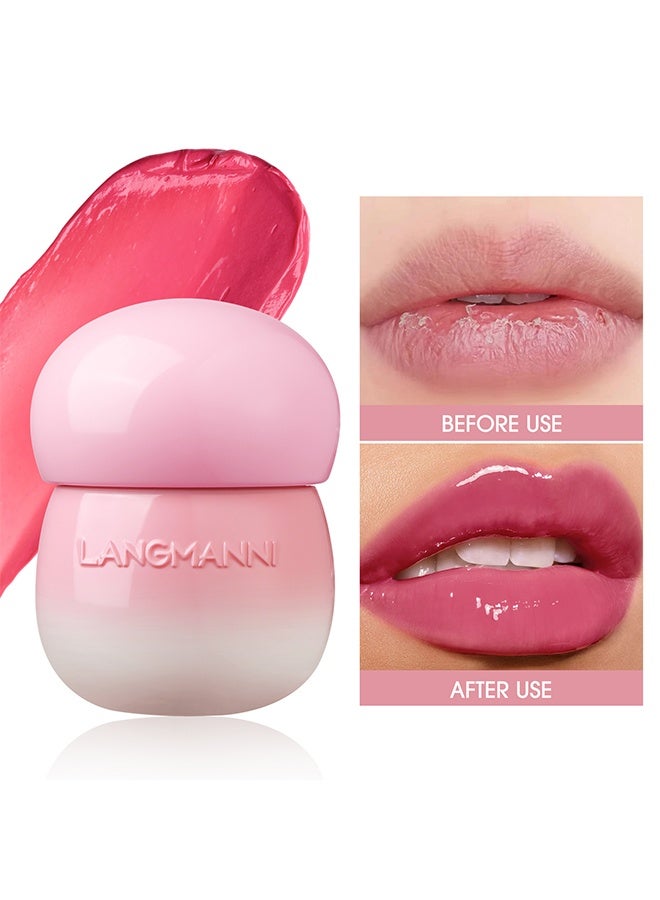 Pudding Glow Lip Balm, Lipstick Long-Lasting Plumps Moisturizing Lip Gloss Lip Oil Mushroom Jar, Day And Night Lip Repair Hydrating Lip Mask Nourish And Hydrate Not Sticky Tinted Lip Balm