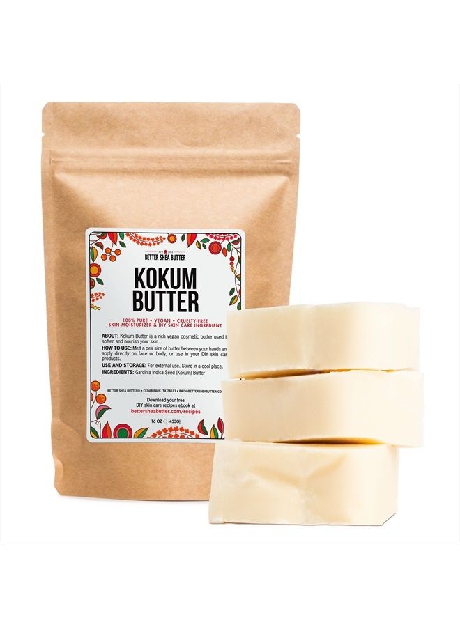 Kokum Butter | Raw, Unrefined | For Soap Making and DIY Skin and Hair Products | Pure, Unscented Butter for Lotion Base | 1 lb block