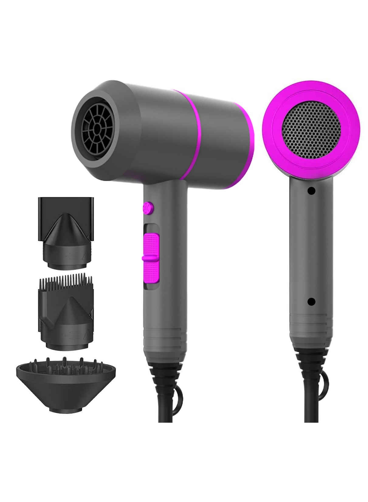 Professional Ionic Hair Dryer, Powerful 1800W Fast Drying Low Noise Blow Dryer with 2 Concentrator Nozzle 1 Diffuser Attachments for Home Salon Travel