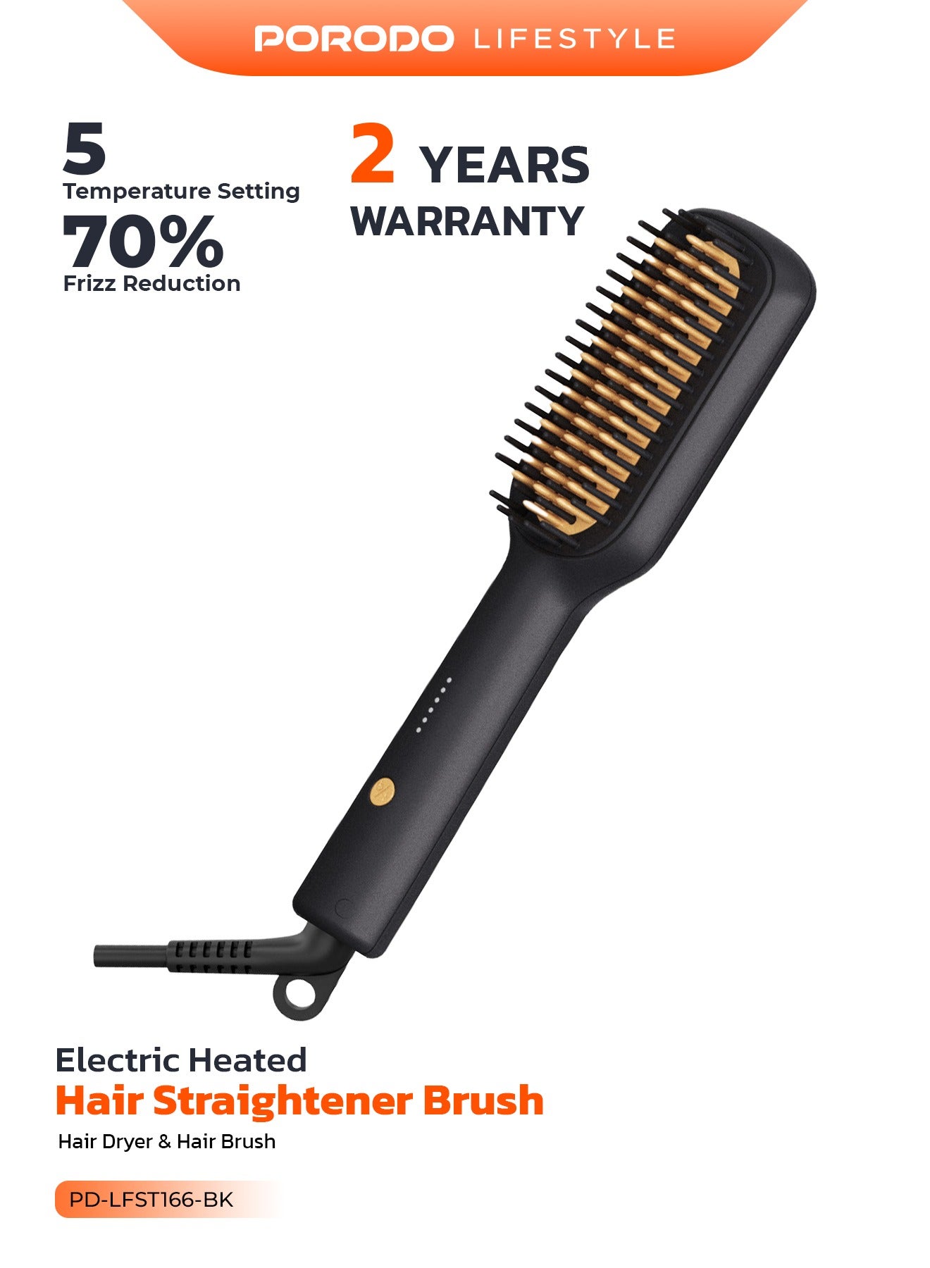 Electric Heated Hair Straightener Brush with 5 Temperature Settings & 30S Fast Heating / Hair Dryer & Hairbrush / Anti Frizz / Anti Scald Teeth Comb / Perfect for Salon and at Home Styling - Black