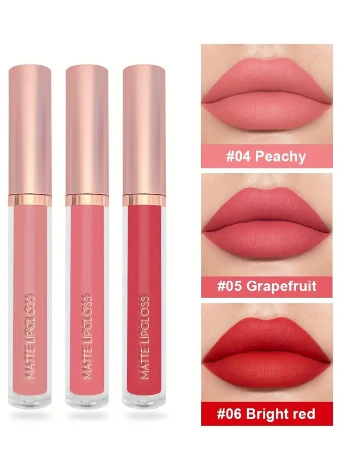 3 Pcs Matte Lipstick Lip Gloss Set Waterproof Non-Stick Cup Liquid Lipstick Matte Velvety Lip Glaze Lipstick Set Lip Stain Lip Care Not Easy To Fade, Valentine's Day For Women Mother's Day Gift B