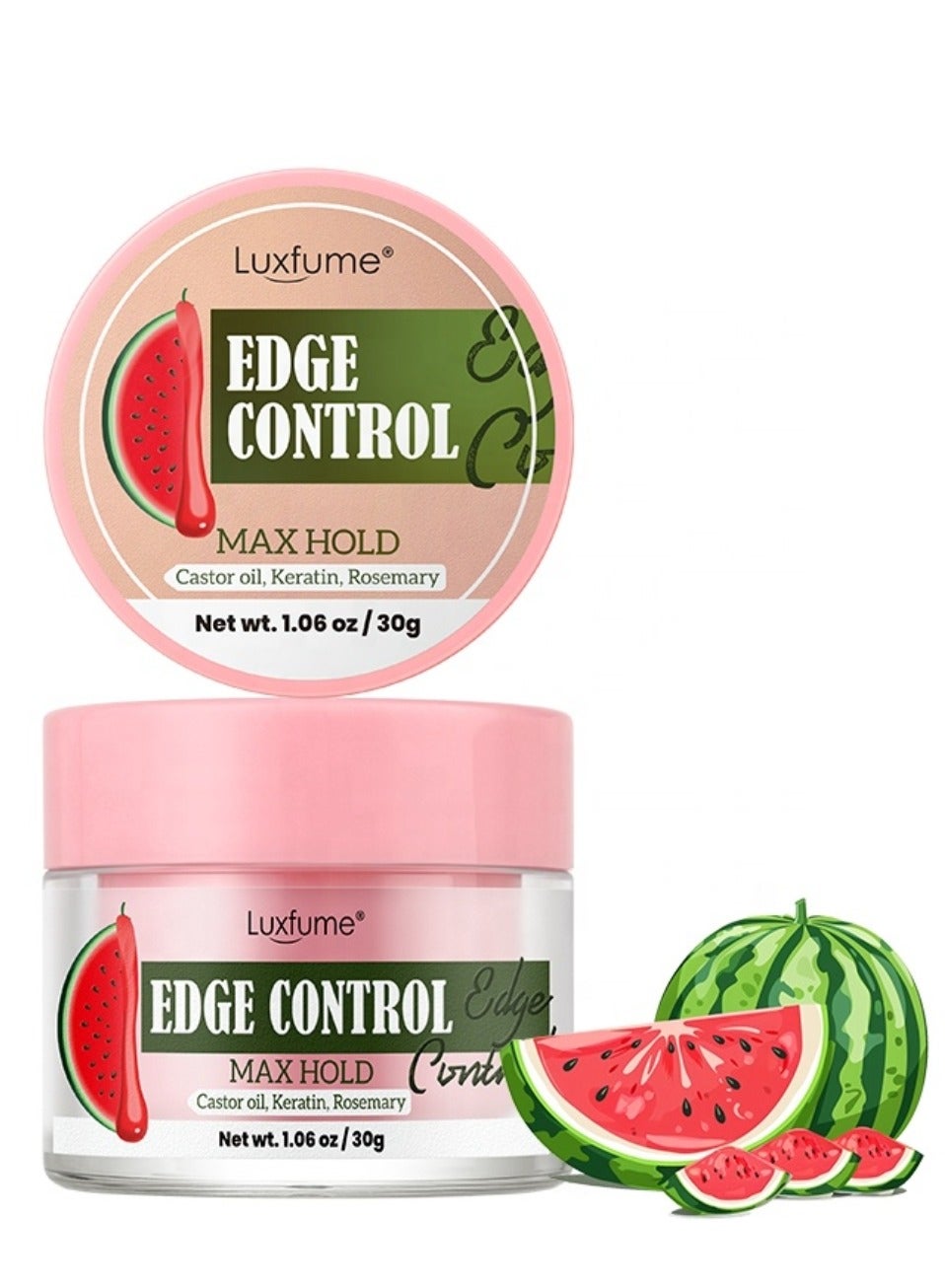 Edge Control Gel with Castor Oil Keratin and Rosemary Strong Hold Shine and Styling No Residue Non Greasy Formula for Smooth Edges All Hair Types Max Hold Edge Control Gel Watermelon 30g