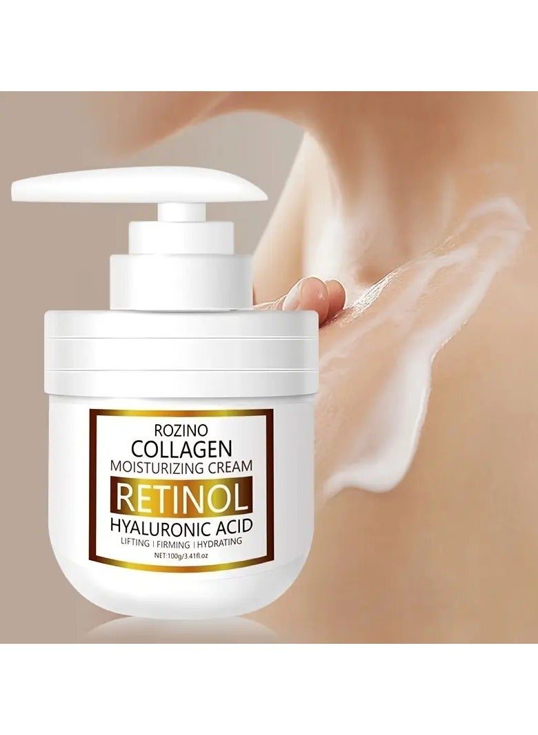 ROZINO Collagen & Retinol Moisturizing Cream - 100g | Hydrating Face Gel with Hyaluronic Acid for Firming, Lifting & Daily Skin Care | Hypoallergenic, Suitable for All Skin Types |, Hydrating Cream|Sleek Packaging|Collagen Boosting, Hydrating Face Cream