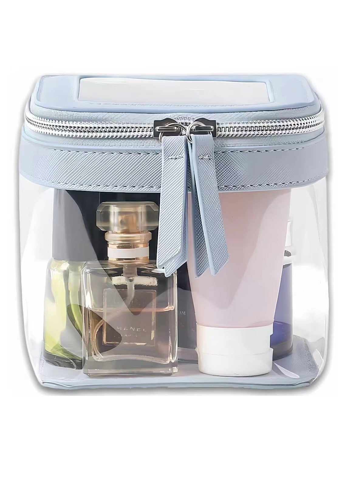 Clear Makeup Bag, Transparent Makeup Organizer Storage Case, Cute Travel Cosmetic Zipper Pouch for Women, Clear Travel Toiletry Bags for Girls in Portable Size (Ocean Blue)