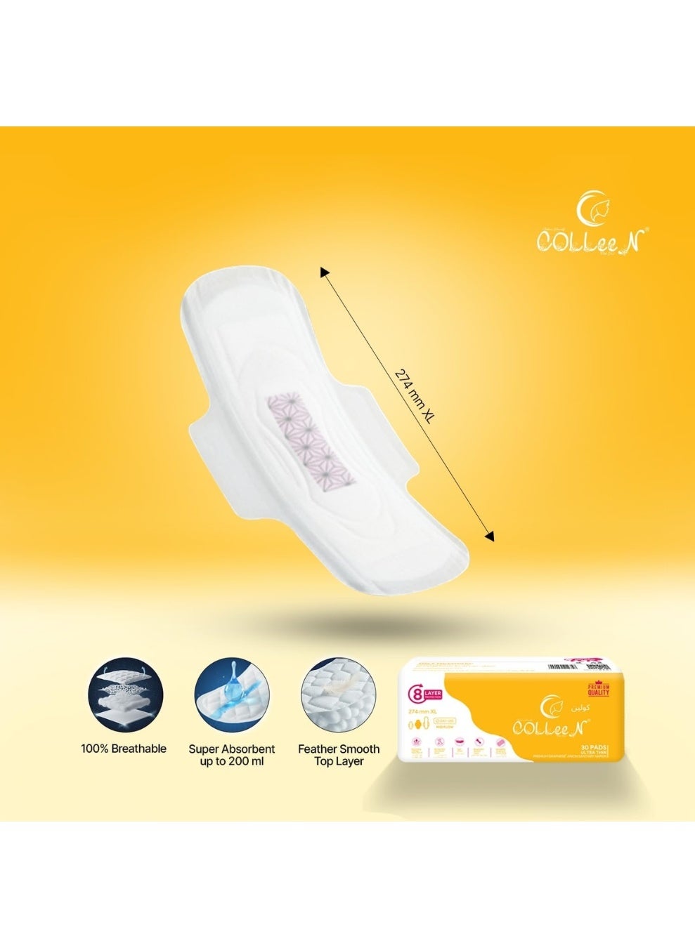 Colleen Premium Graphene Anion Sanitary Napkins Xl 274 Mm ||30 Pad- Pack| Breathablesanitary Pads ||Day Uset Use - image 6