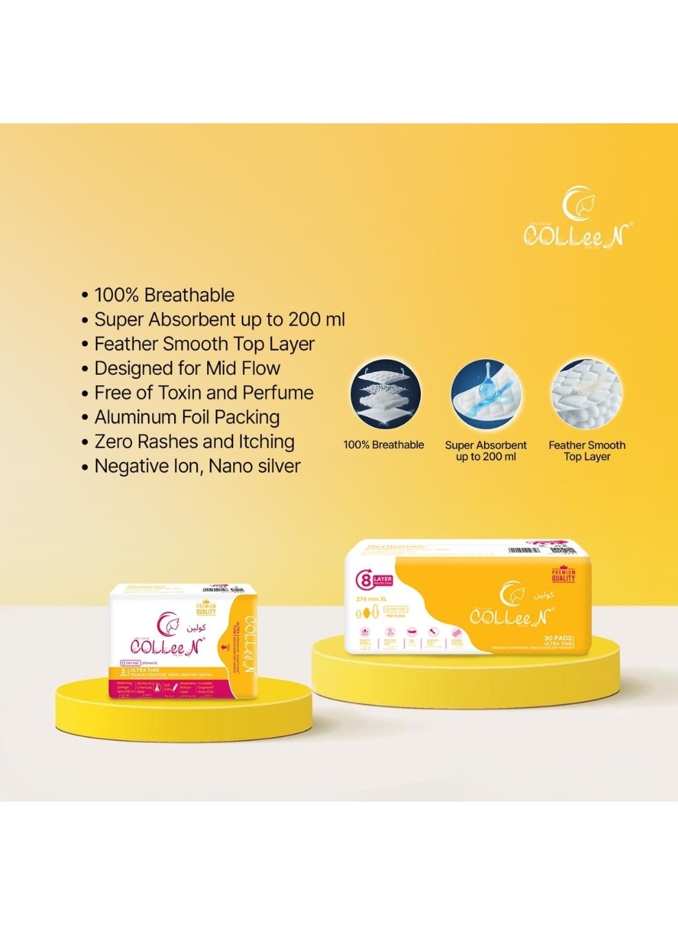 Colleen Premium Graphene Anion Sanitary Napkins Xl 274 Mm ||30 Pad- Pack| Breathablesanitary Pads ||Day Uset Use - image 7
