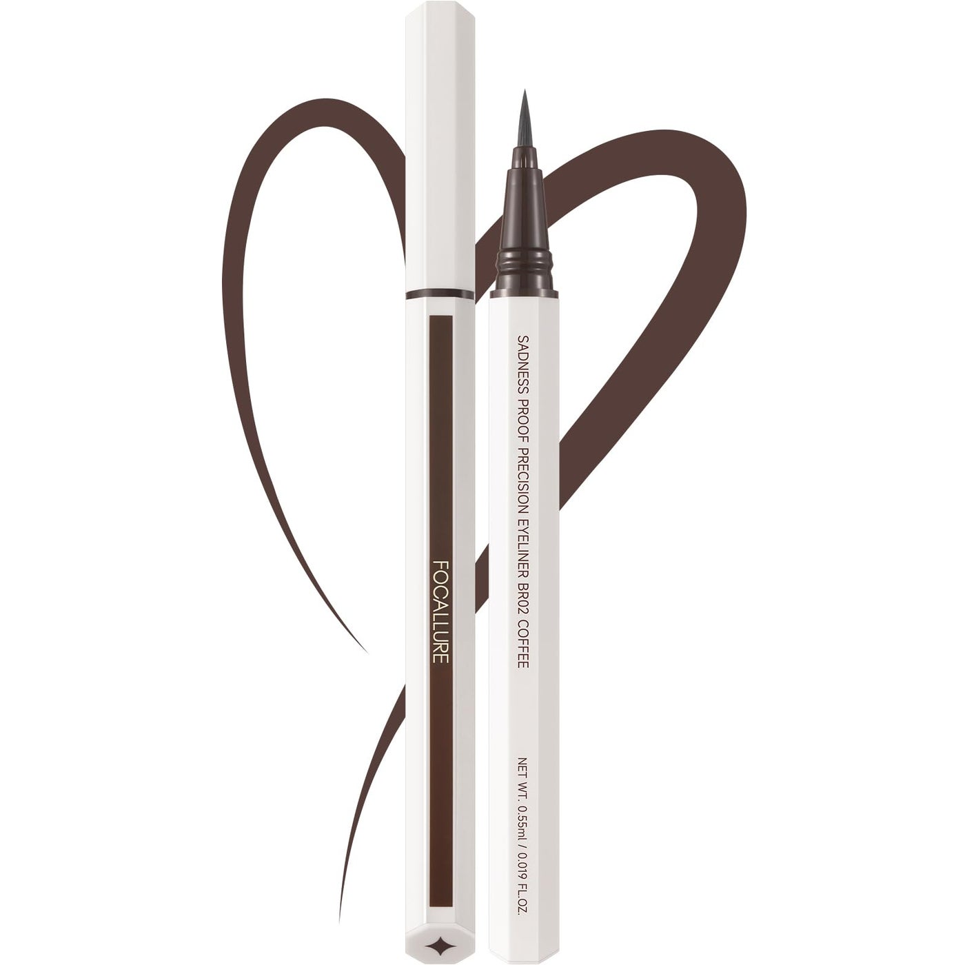 FOCALLURE Sadness Proof Precision Eyeliner,Sweatproof Eyeliner Pencil,Quick Drying,Smudge-proof,Long Lasting,Won't Slip Octagonal Grip,Ultra Fine Brush,BR02 COFFEE