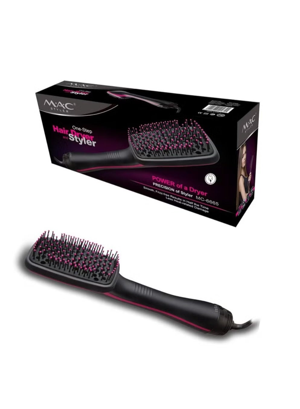 MAC STYLER Straight Hair Brush Double Conversion Heat Brush Comb Attachment Hair Straightening and Hair Drying