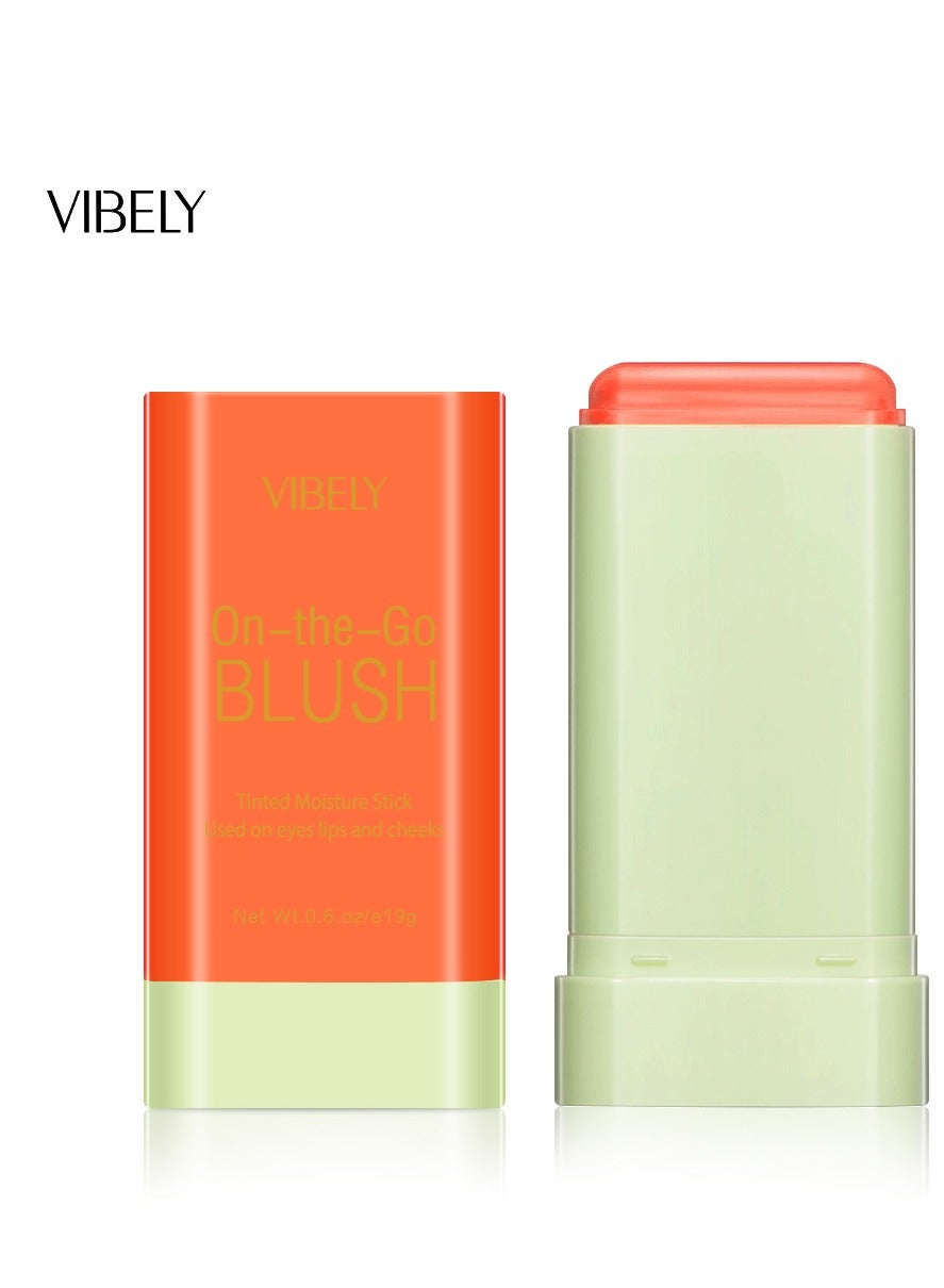 Blush Stick Blush Cream for Cheeks Eyes Lips Stick for Brightening, Blush in Natural with Waterproof Sweat-Resistant, Nude Makeup Multi-Use Color Stick Creamy Blush 02 CORAL ORANGE