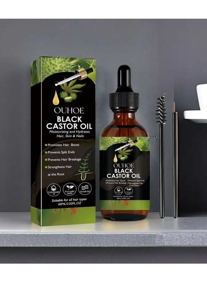 60ml Luxurious Black Castor Oil Hair Serum - Nourishes, Revitalizes, and Protects All Hair Types for Silky Smooth Locks - Essential Hair Care for Healthy Hair Growth and Beauty