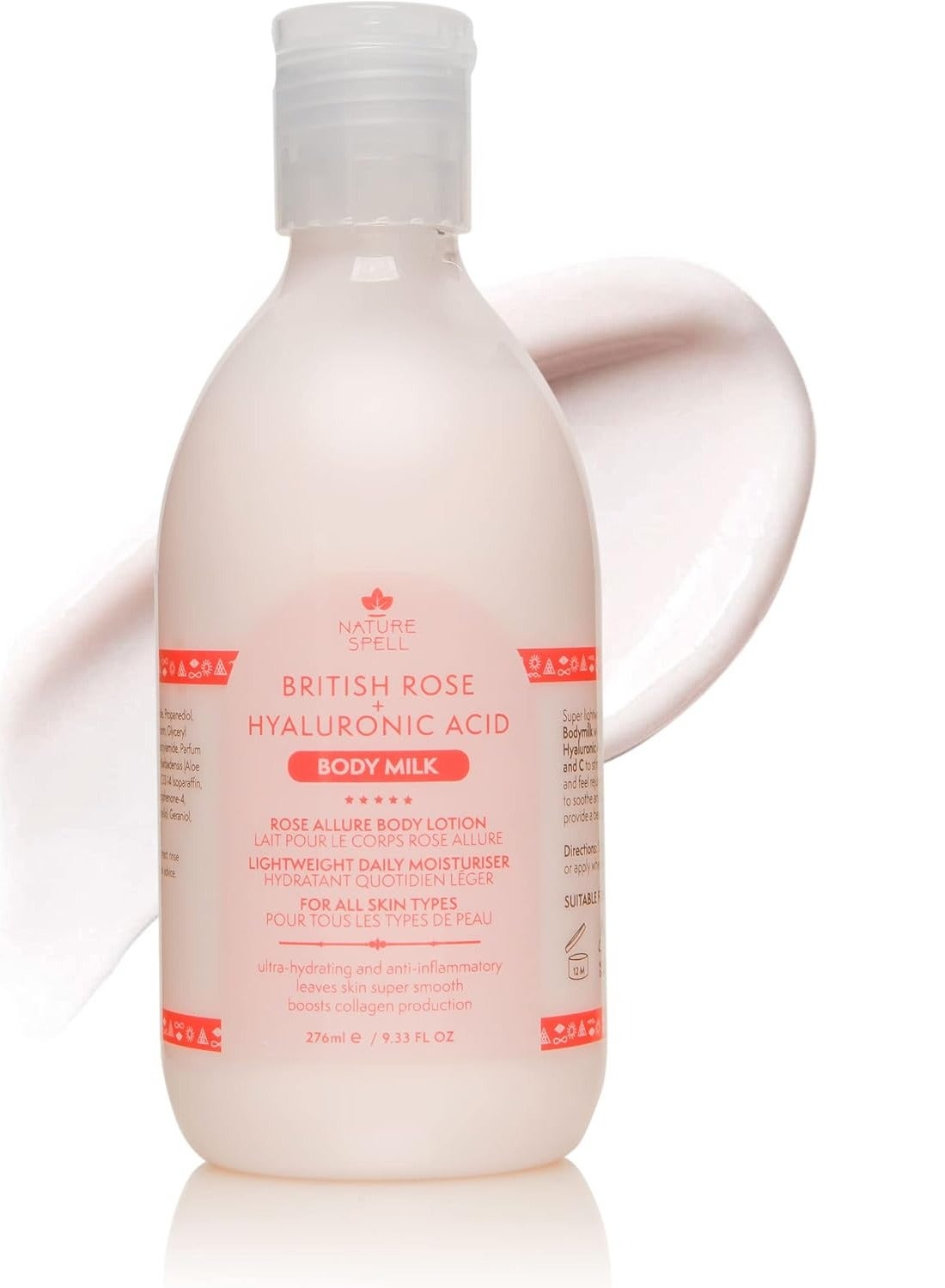 Nature Spell British Rose & Hyaluronic Acid Body Milk 276ml – Hydrating & Nourishing