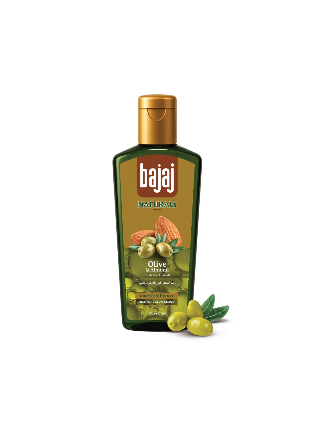 Bajaj Naturals Olive & Almond Hair Oil for Hair Nourishment & Protection|Light, Non-Sticky Hair Oil with Goodness of Olive and Almond|200ml