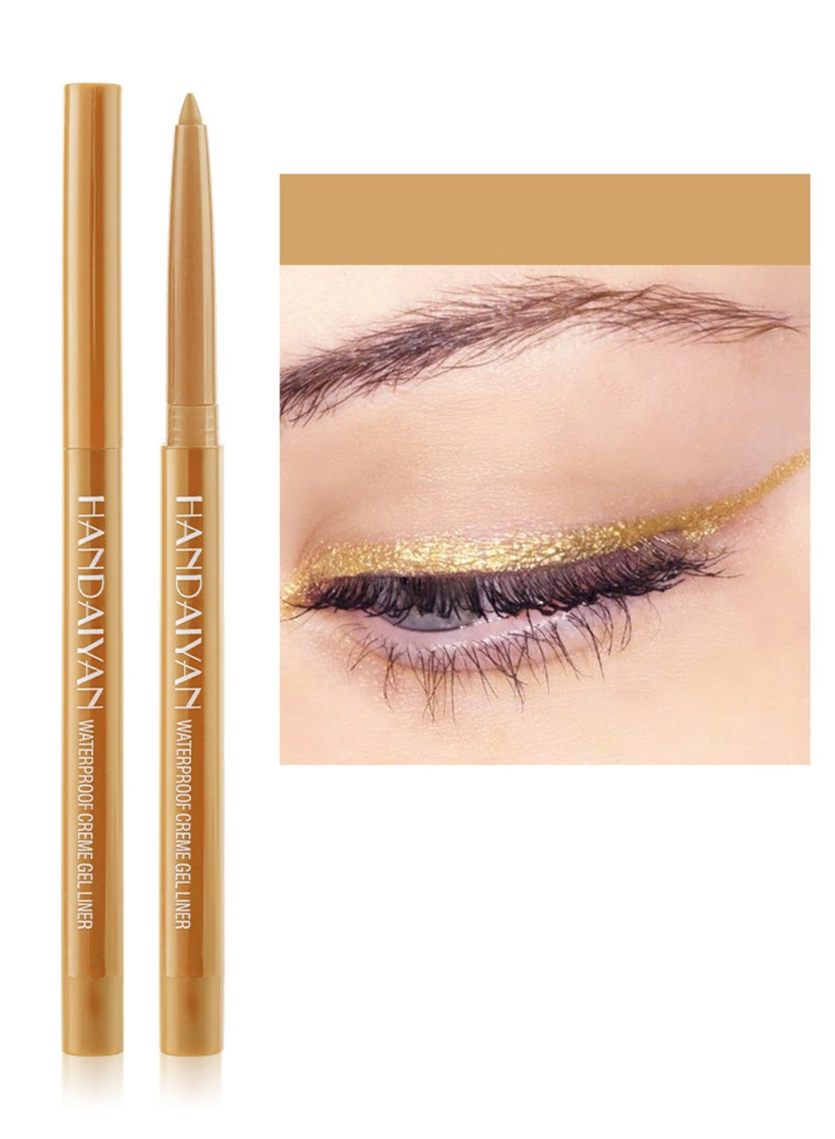 Eyeliner Gel Professional Makeup Eye Liner Waterproof Long Lasting,Smudge-Resistant Sharpenable Cream Eyeliners Pencil High Performance Glide-On Pen Vegan,High Pigment,Nude With Shimmer Finish Gold