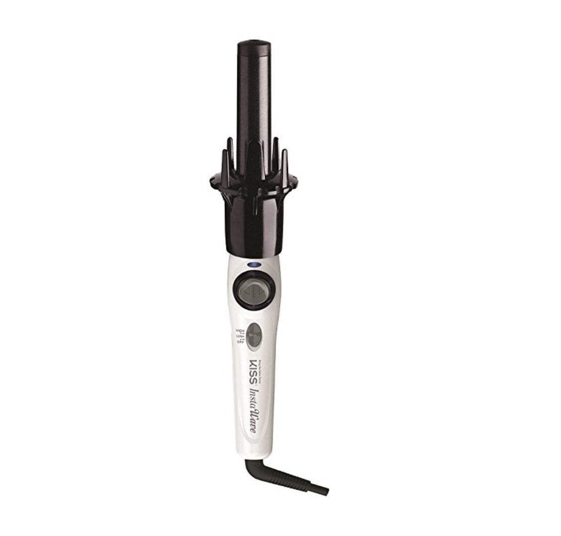 KISS Instawave Deluxe Automatic Rotating Curling Iron, Self-Spinning, Ceramic Ionic Technology, Tangle Prevention, 2-Way Rotation, Dual Heat Settings up to 420Â°F, 1â€ Curling Wand, Black & White