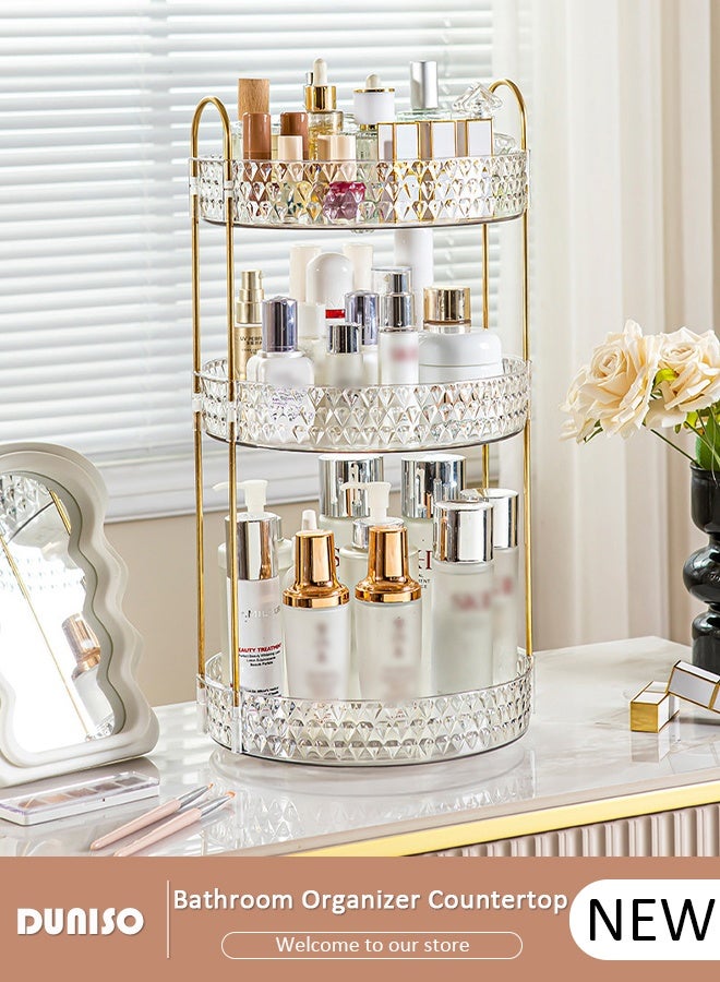 3 Tier Makeup Organizer For Vanity,360 Rotating Skincare Perfume Storage Organizers,Apply To Vanity,Skincare Make Up Organizers Large,Clear Bathroom Counter Organizer,Vanity Organizer for Cosmetic Lipsticks Toiletries Perfume Lotion