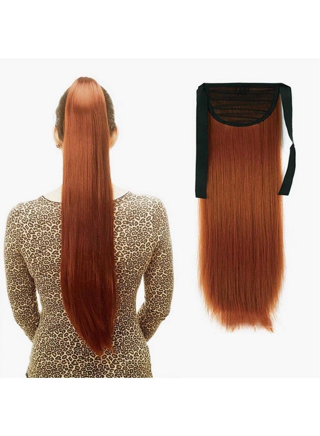 iLUU 24" Long Straight Wrap Around Ponytail Hair Extension 90g Synthetic Wig Hairpiece #119 Copper Red Color Tie Up Clip in Ponytails Fire Red Hair Pieces for Cosplay (Orange Red)