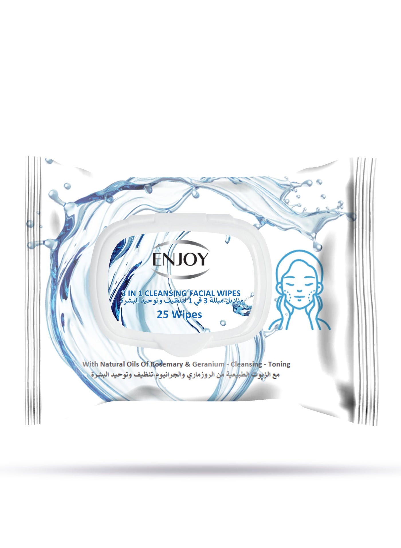 ENJOY 3-in-1 Cleansing Facial Wipes - 25 Count - With Natural Rosemary & Geranium Oils - Cleanse, Tone & Even Skin - For Radiant Skin