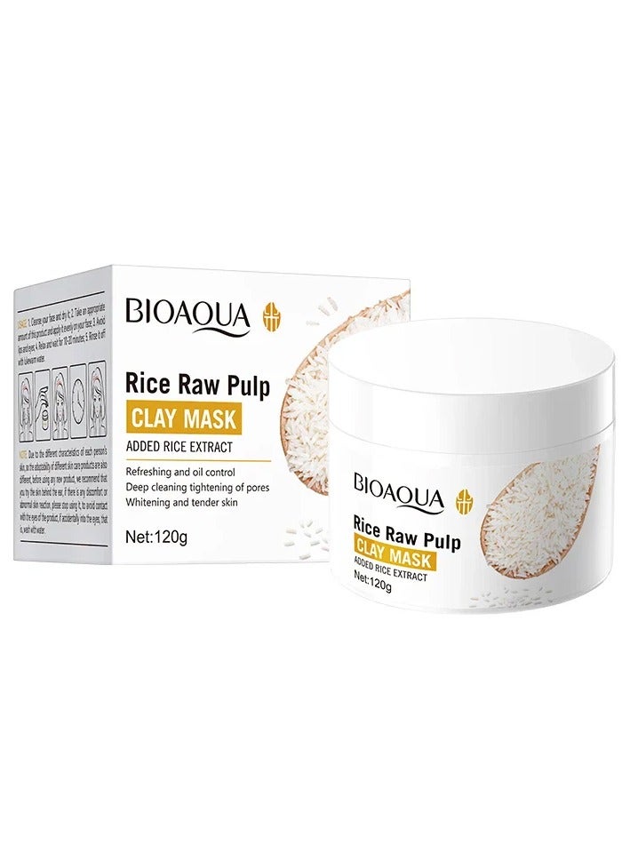 BIOAQUA Rice Raw Pulp Clay Mask Refreshing Oil Control Deep Cleansing Whitening Tender Skin Facial Mask 120g