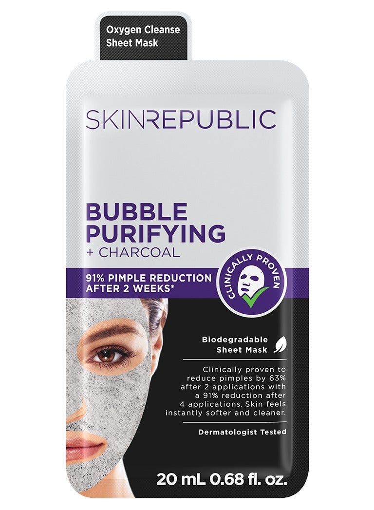 Face Mask Sheet (1 Mask) – Bubble Purifying Serum with Charcoal, Apple & Tea Tree, Fights Pimples, Minimizes Pores, Removes Blackheads, Controls Oil, Exfoliates & Brightens Skin