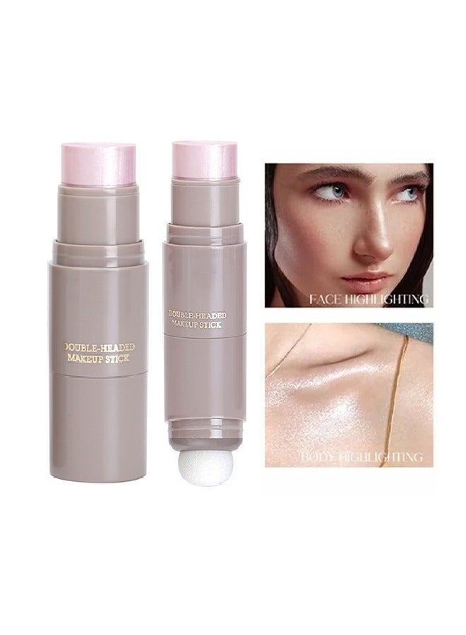 Double Headed Makeup Stick,Highlighter Stick with Brush,Moisture and Lightweight Highlighters Makeup Stick Waterproof, Long Lasting 2 In 1 Face & Body & Eye Shadow Makeup Stick(#04)