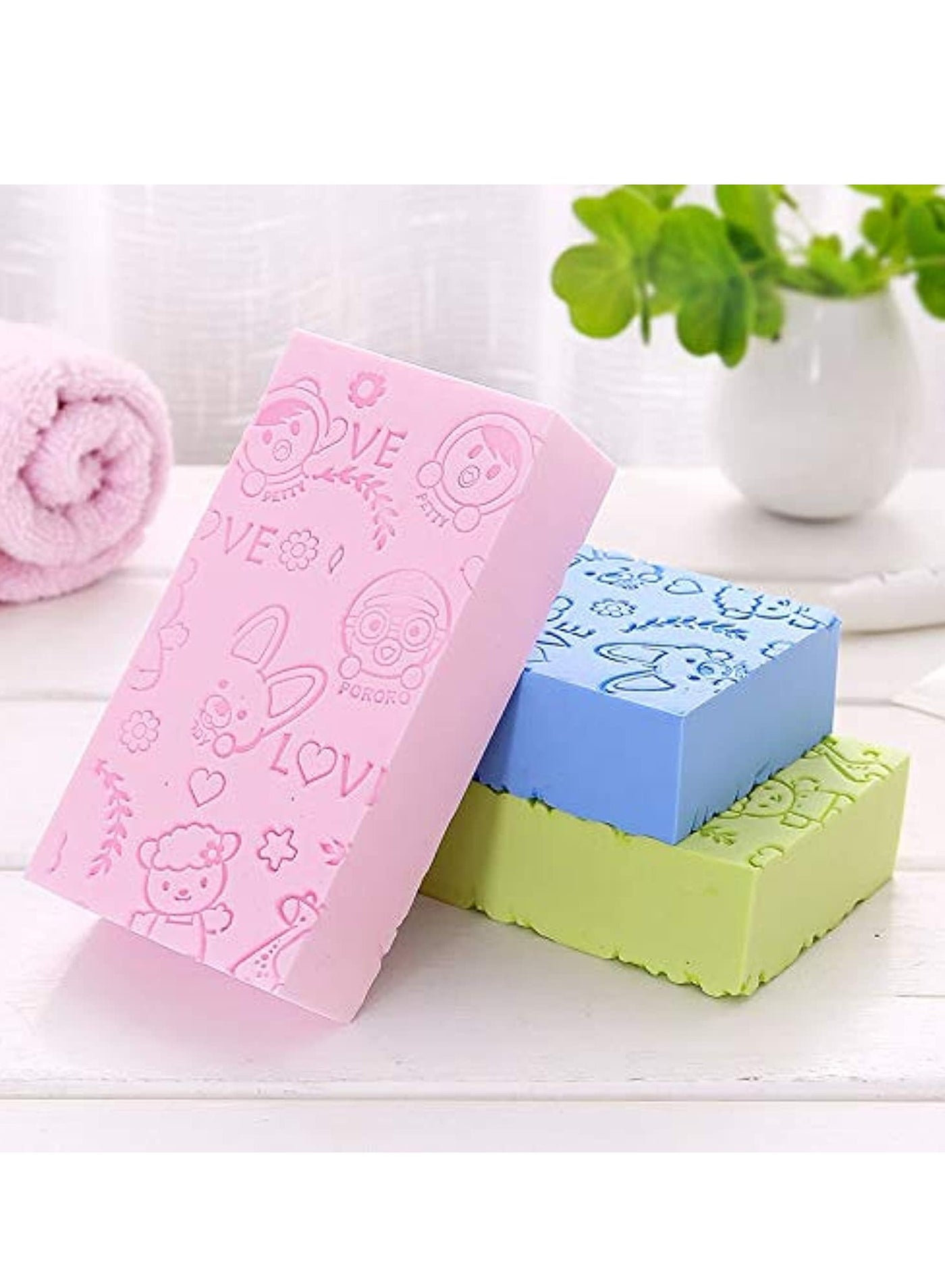 3 Pcs Ultra Soft Exfoliating Sponges, PVA Bath Sponges for Kids & Adults, Body Cleansing Supplies