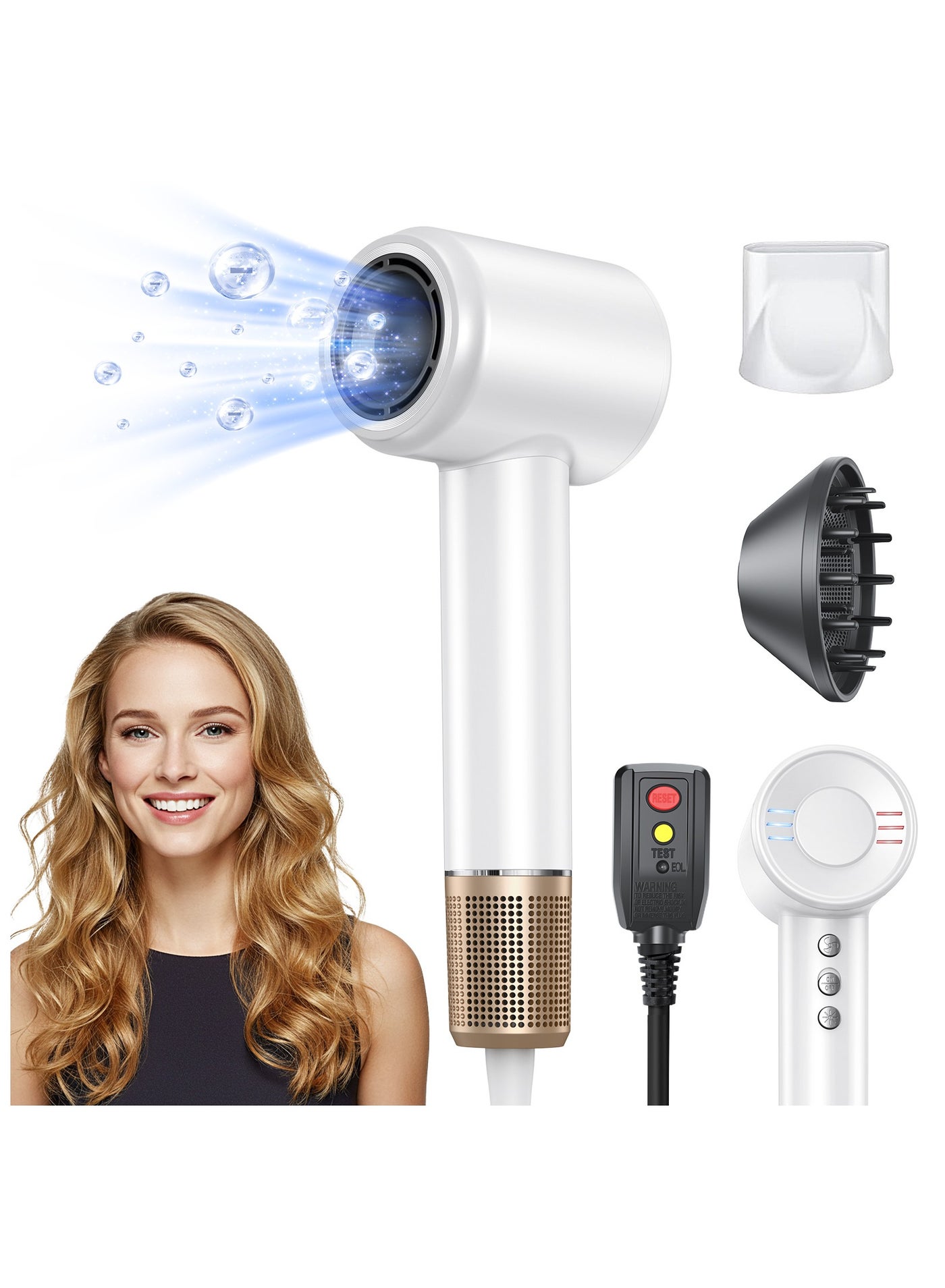 Hair Dryer, 500 Millions Negative Ionic Care Blow Dryer for Fast Drying, Professional 120000RPM High-Speed Hairdryer Low Noise Thermo-Control