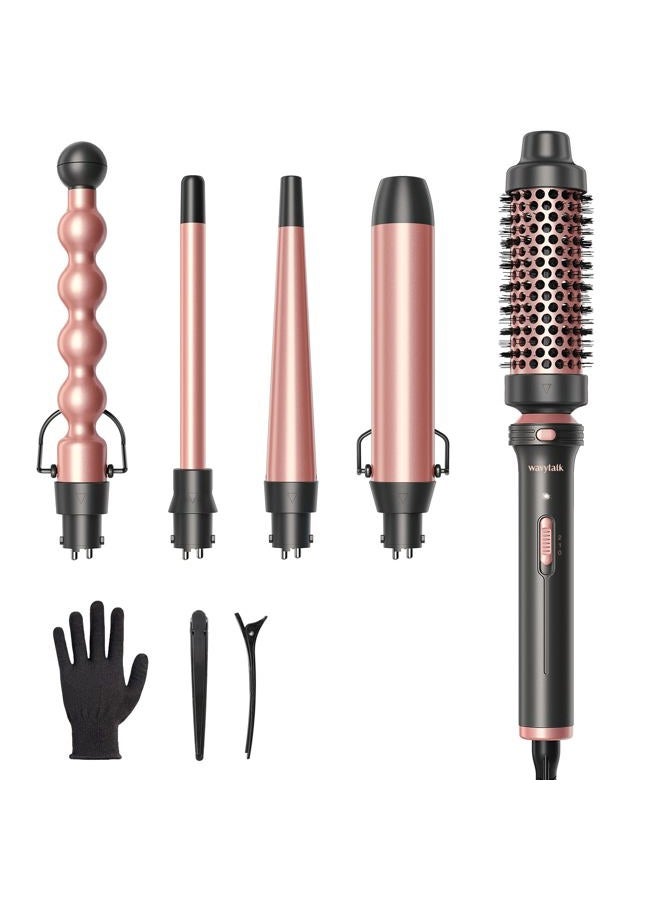 Wavytalk 5 in 1 Curling Wand Set, Multi Curl, Curling Wand Set with Curling Brush and 4 Interchangeable Ceramic Curling Wand(0.5”-1.25”), Instant Heat Up Wand Curling Iron (Rose Gold)