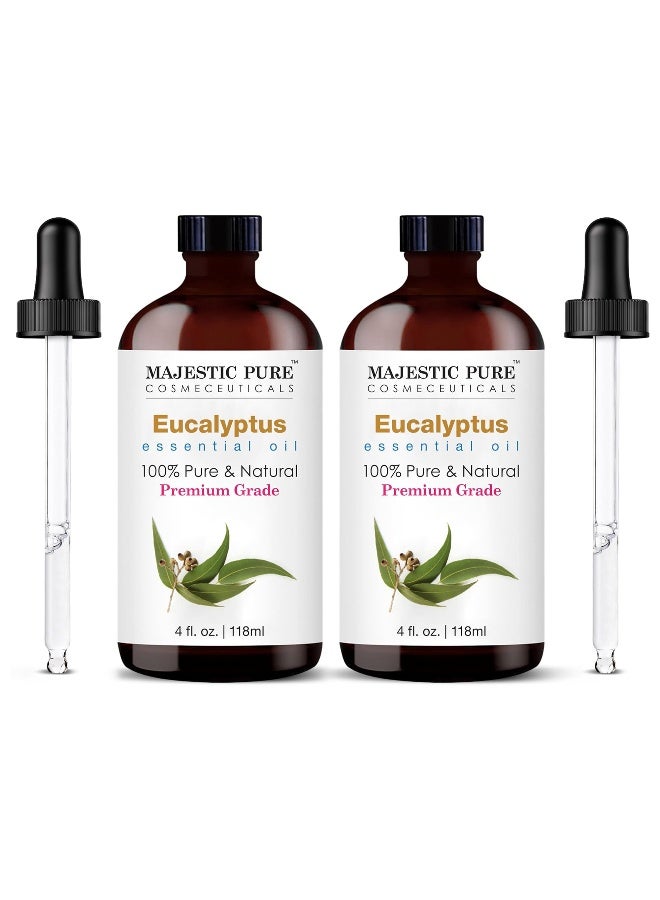 Majestic Pure Eucalyptus Essential Oil Pack of 2 | 118ml Each | 100% Pure & Natural | Aromatherapy, Diffuser, Humidifier, Skin Care & Massage | Stress Relief & Breathing Support | Premium Grade