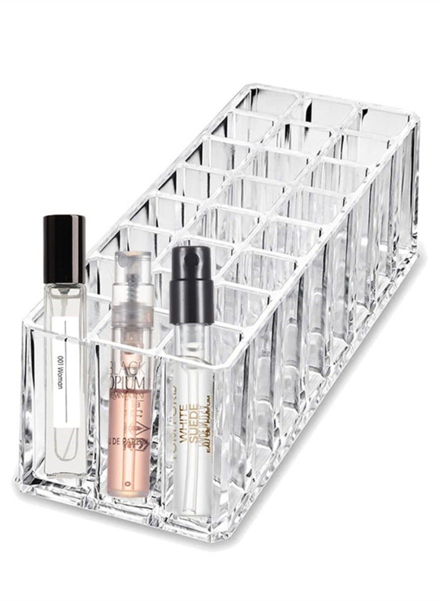 Acrylic Lipstick Organizer and Makeup Brushes Holder, 24 Space Clear Lip Gloss Storage Container, Versatile Cosmetic Caddy for Organization