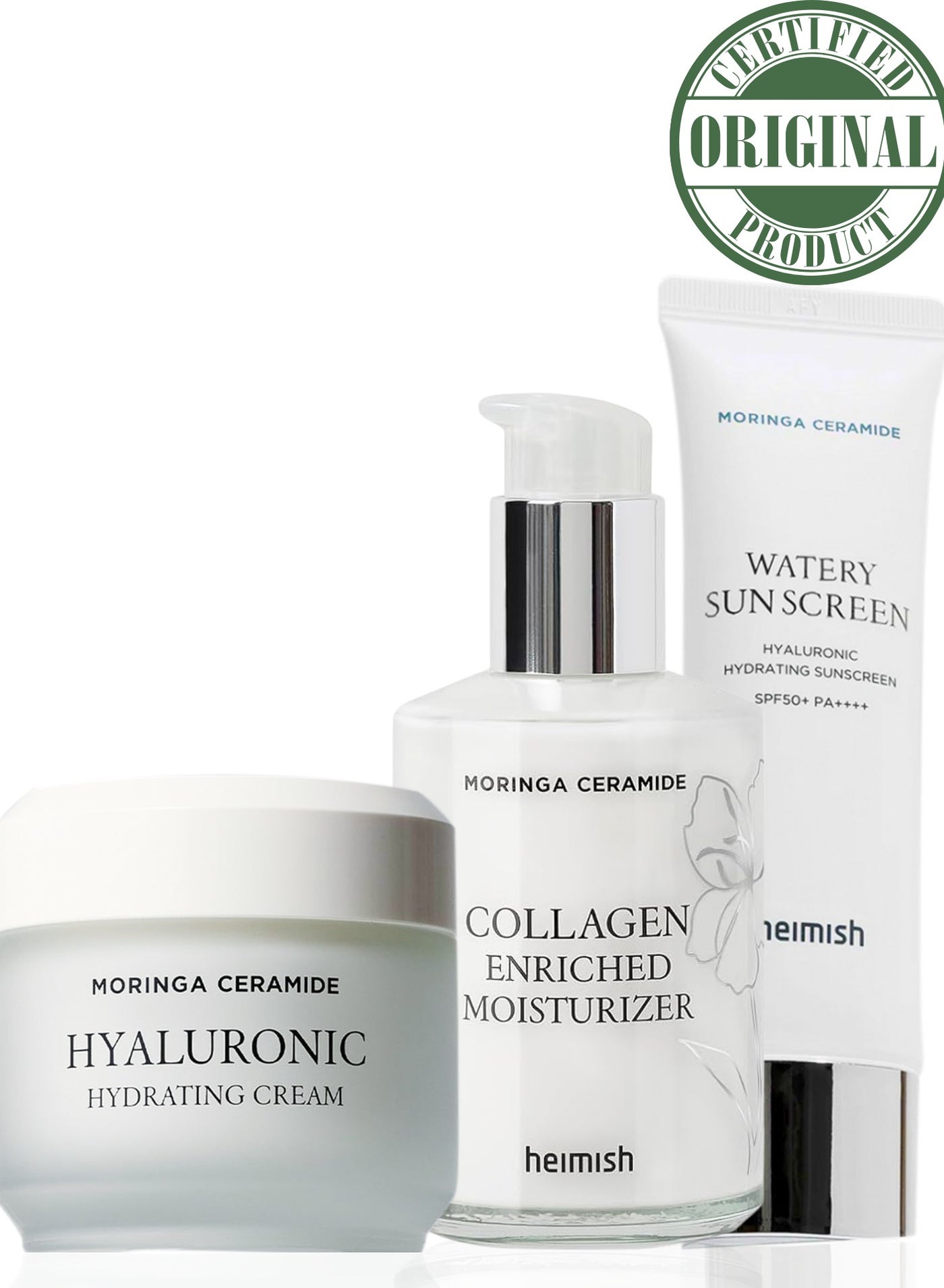 Dryness & Weak Skin Barrier Solution – Heimish Collagen Enriched Moisturizer, Hyaluronic Hydrating Cream & Hyaluronic Hydrating Watery Sunscreen SPF50+ Set for Deep Hydration & Daily Protection
