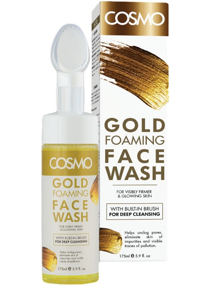 Cosmo Skin Care Gold Foaming Face Wash For Deep Cleansing Built-in Brush 175ml, For Men & Women, Deep Clean, Facewash, All Skin Types