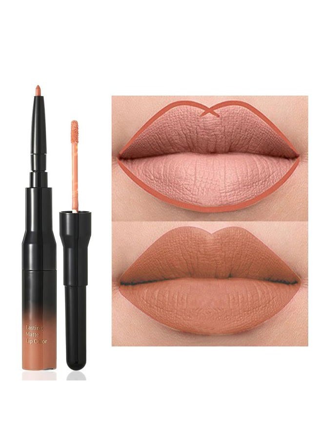 Matte Lip Liner Nude Liquid Lipsticks Double Head Lipsticks Smooth Lipgloss High Pigment Lips Makeup for Women and Girls Pack of 1 (Nude 1)