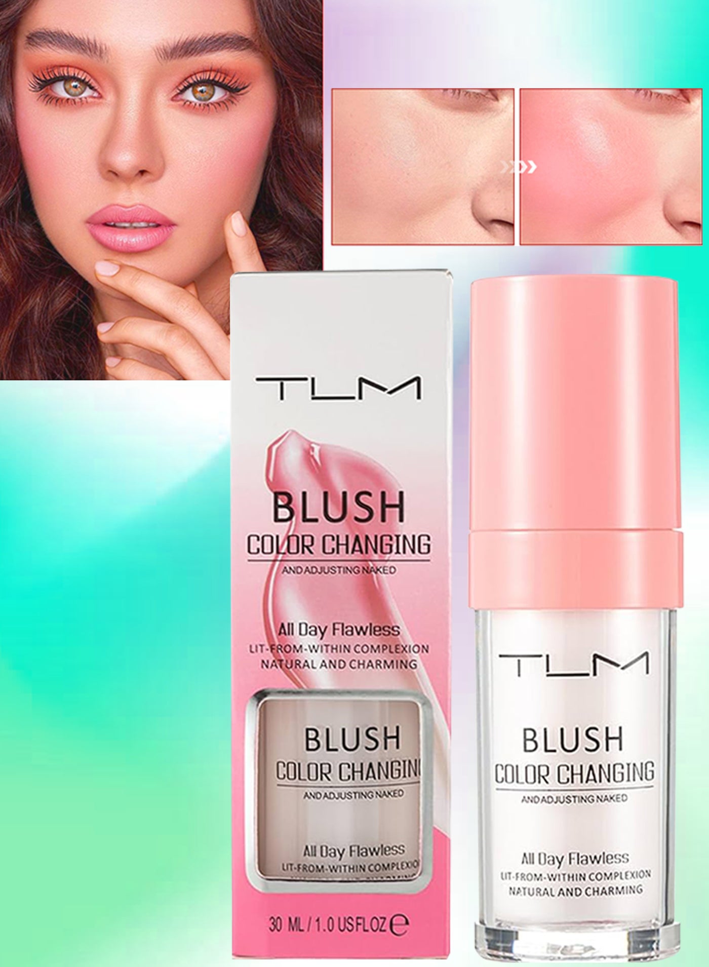 Blush Color Changing for Face All Day Flawless Color Changing Blush Temperature Change Liquid Blushes for Mature Skin Long Lasting Waterproof Natural Charming Blusher 30ml