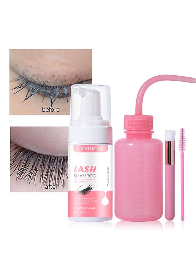 Lash Shampoo Gentle Care For Salon and Home Use,for Lash Extensions 100ml Eyelash Extension Cleanser Rinse Bottle Sensitive and Non Irritation Lash Cleaning Kit for Eyelash