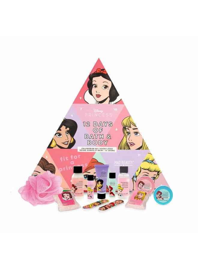 MAD BEAUTY Disney Pop princess Advent Calendar, 12 Days of Bath & Body Goodies for Princess-Like Glow, Body Wash, Lotion, Bath Salts & Fizzers, Lip Balm