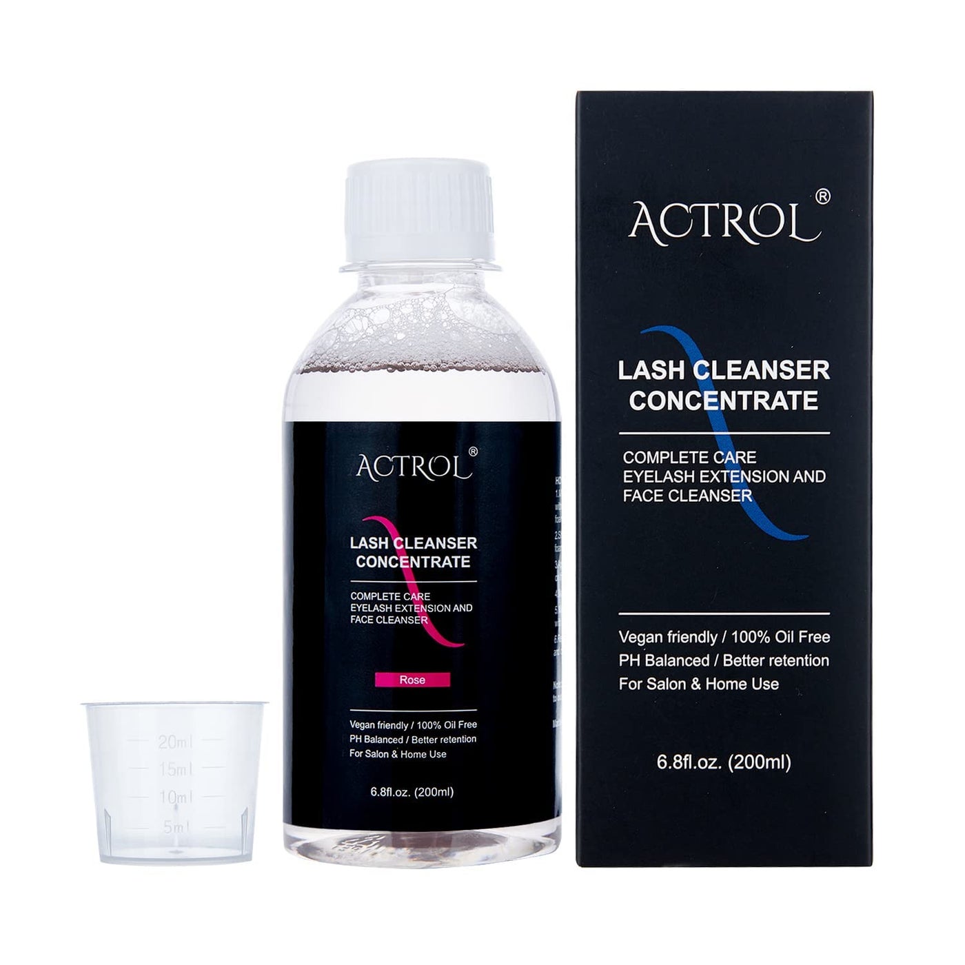 ACTROL Eyelash Cleanser Concentrate 200ml Rose Professional Lash Shampoo Foaming Cleanser DIY Paraben & Sulfate Free Non-lrritating Wash for Extensions Lashes with Salon Home Care-Makes 40 Bottles