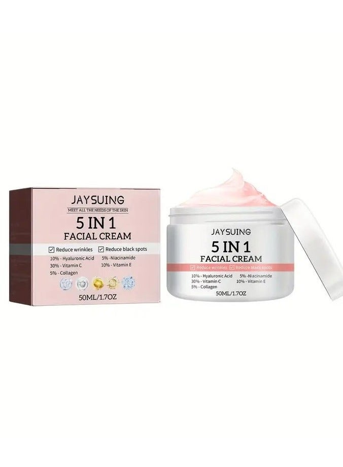 50ml 5-in-1 Miracle Face Cream - Hydrating Powerhouse with Skin-Tightening Collagen, Radiance-Boosting Niacinamide, Antioxidant Shield of Vitamin C & E, for Deeply Nourishing, Firming, and Revitalizing Your Youthful Resilience