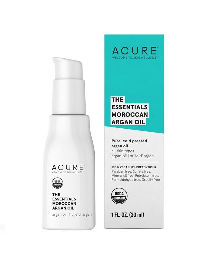 The Essentials Moroccan Argan Oil - Rich in Vitamin E and Essential Fatty Acids - Hydrating & Soothing Multi-Purpose Oil For All Skin & Hair Type - All Natural Pure & Cold Pressed - 1 Fl Oz