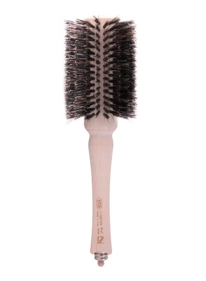 3ME Maestri Professional Hair Brush - Natural Bristle Round Brush with Hornbeam Wooden Handle for Styling and Volumizing
