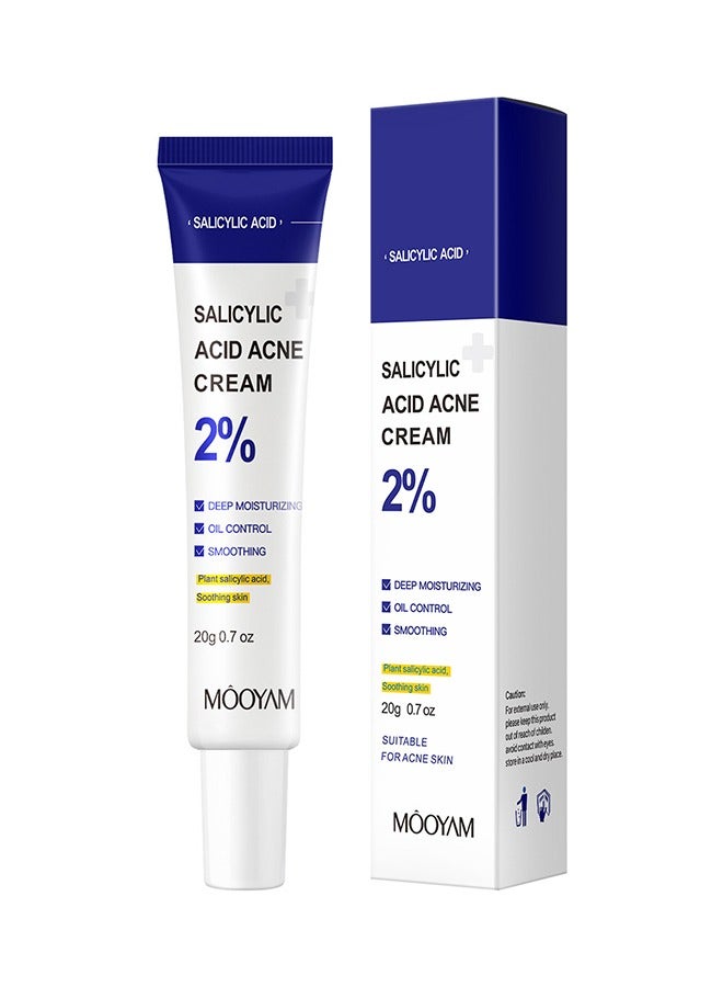 Salicylic Acid Acne Cream, Deep Moisturizing Oil Control Smoothing Acne Cream with 2% Salicylic Acid, Soothing Cream for Acne Skin Hydrating Oil Control Pore Tightening Acne Cream, 20g