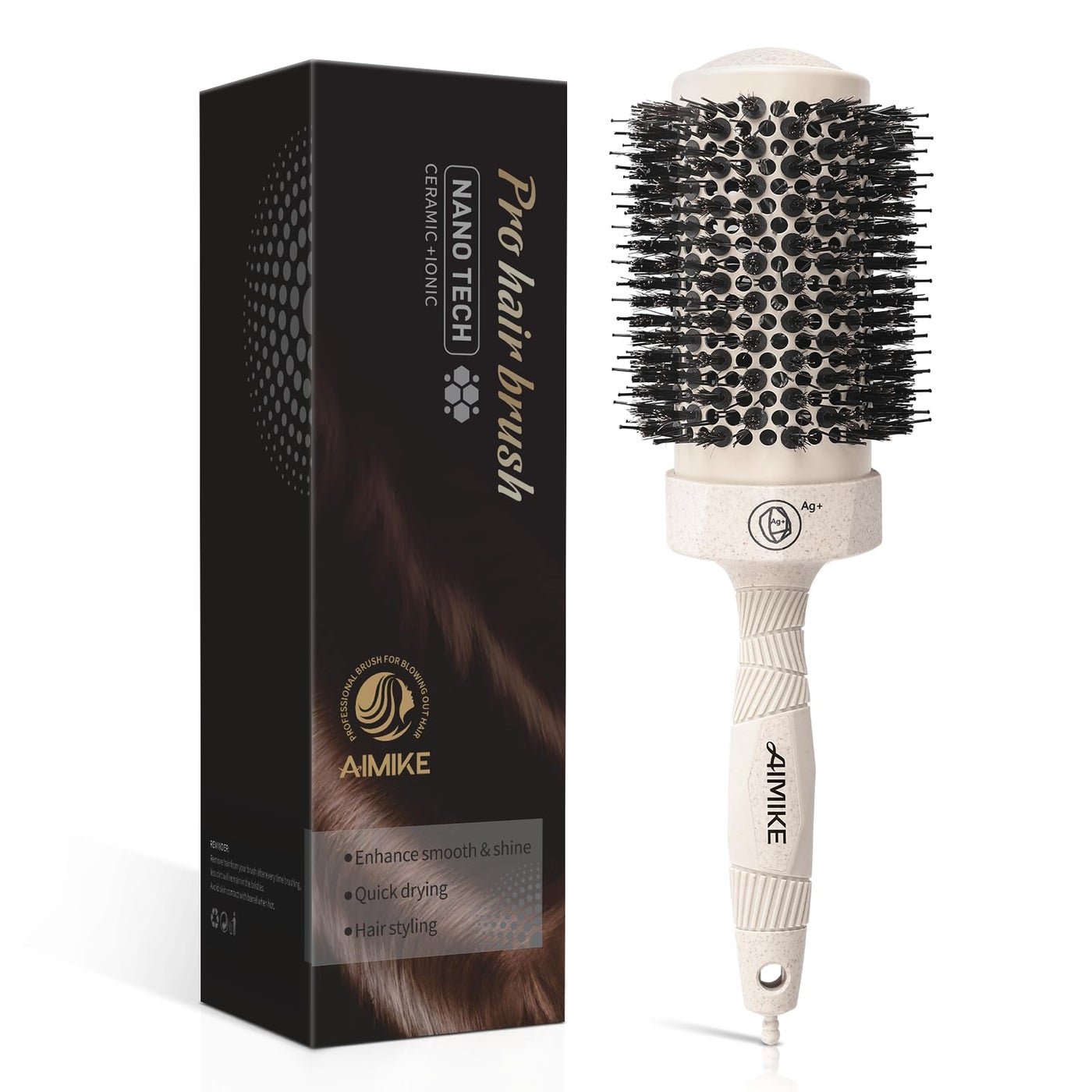 AIMIKE Large Nano Thermal Ceramic Round Brush with Barrel 2.1 inch for Blow Drying, Volume Blow Out and Curling Hair Styling (3.4 inch)
