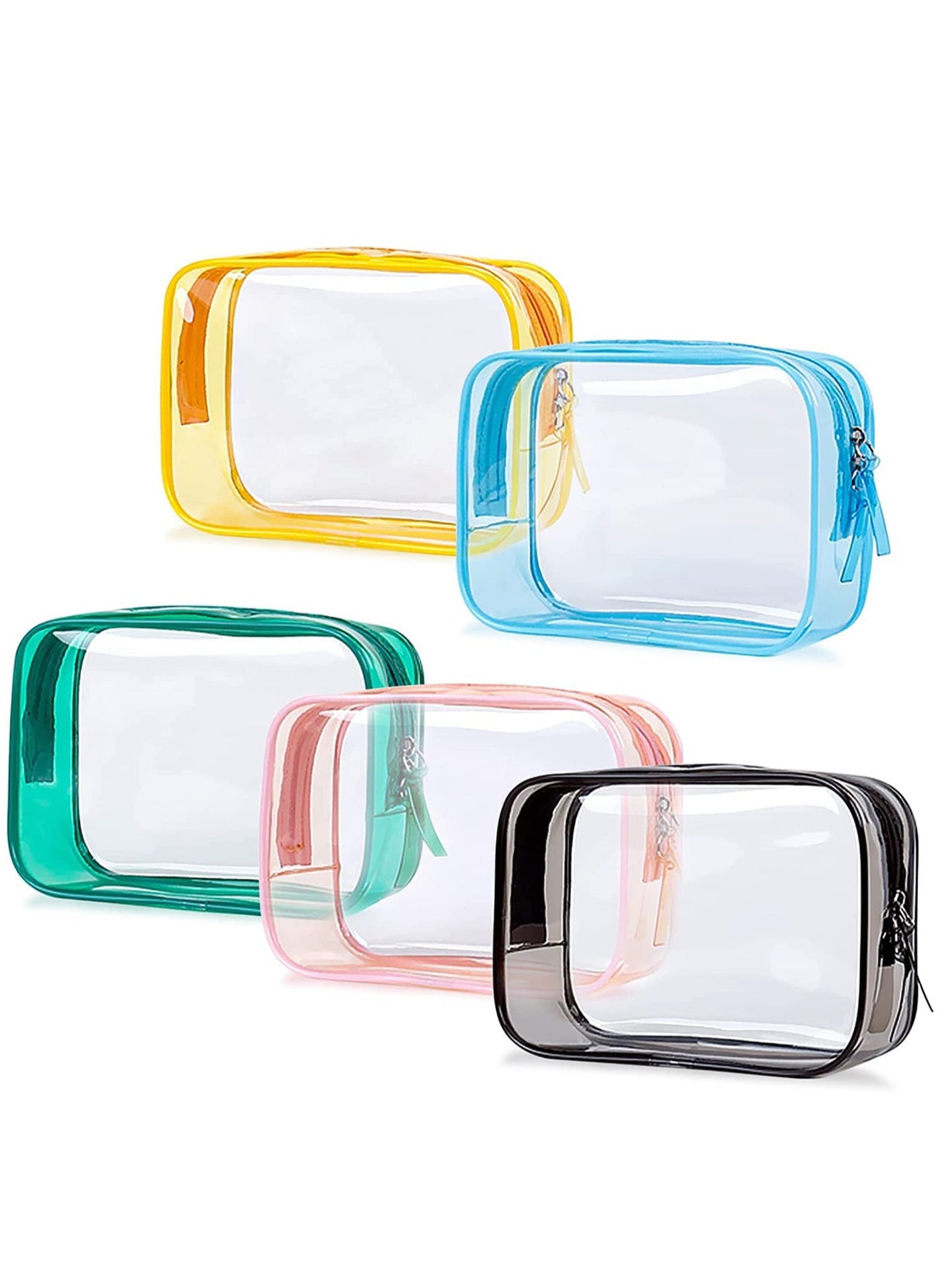Clear Makeup Bag Organiser Set, Waterproof Portable Clear Makeup Bag Zipper Cosmetics Bag Transparent PVC Zippered Toiletry Bag Organizers With Handle for Vacation Travel, Bathroom 5PCS Multicolor