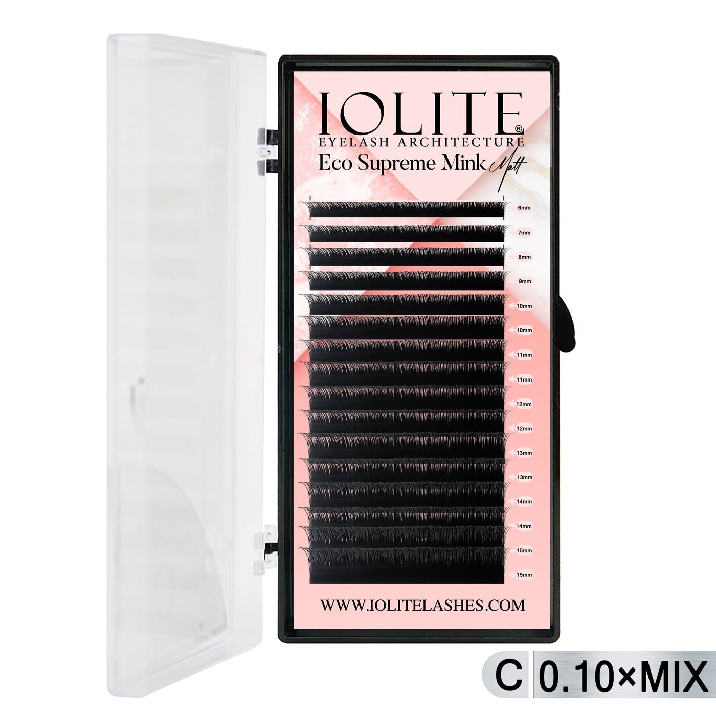 Iolite Eco Supreme Mink Matt Lash Extension Tray C – Curl – 0.10T (6mm–15mm) – Matt Finish, Premium Eco-Friendly Eyelashes for Lash Artists ISMMC10T - Mix1