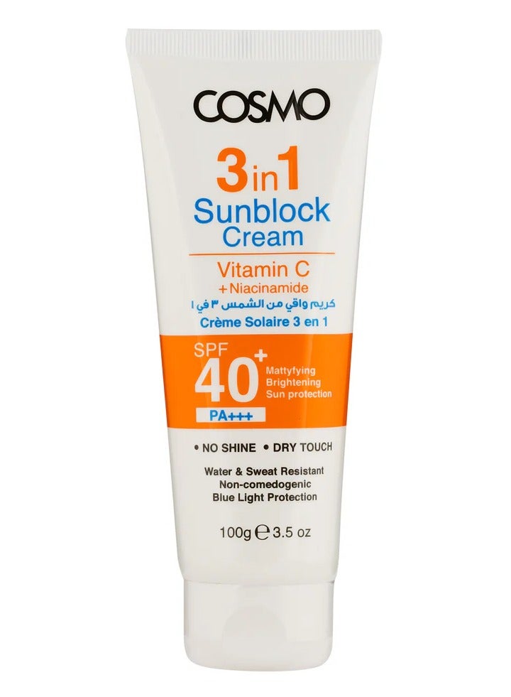 Cosmo 3 in 1 Sunblock Cream SPF 40 Vitamin+niacinamide for Men and Women