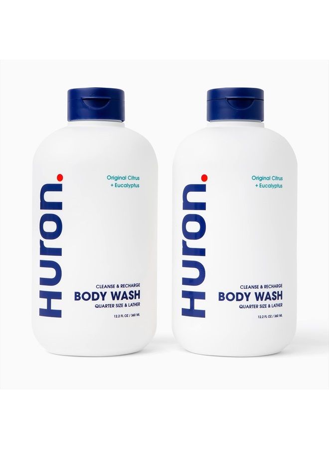 Men's Moisturizing Body Wash - Refreshing & Invigorating Body Wash - Made With Coconut Oil, Vitamin E & Witch Hazel - Vegan, Cruelty-Free - Original Citrus + Eucalyptus, 12.2 fl oz (2 Pack)