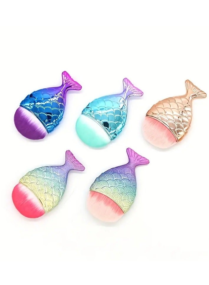 5PCS Mermaid Foundation Brush Fishtail Design for Smooth and Even Application of Foundation Powder and Blush Perfect for Beauty Lovers