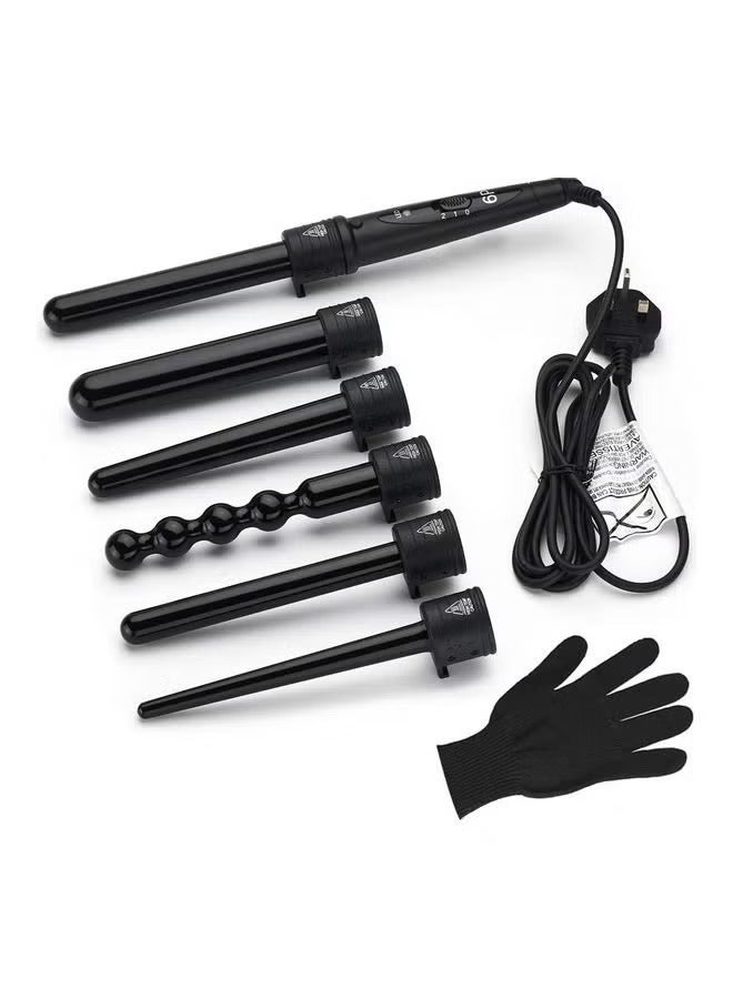 6 in 1 Hair Curling Iron Wand Set With Adjustable Temperature Ceramic Barrels and Heat Protective Glove,Waver Curling Tong Hair Curler,Black